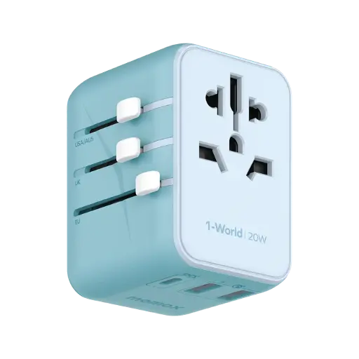 [UA11D] Momax 1-World 20W 3 Port Ac Travel Adaptor Blue
