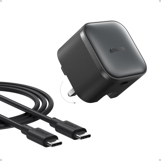 أنكر شاحن نانو USB-C بقدرة 45 واط مع كابل USB-C – أسود