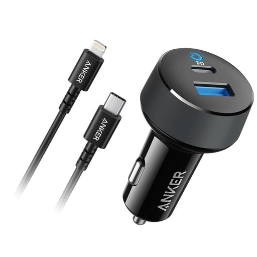 أنكر شاحن سيارة باور درايف كلاسيك PD 2 مع كابل USB-C إلى لايتنينغ – أسود