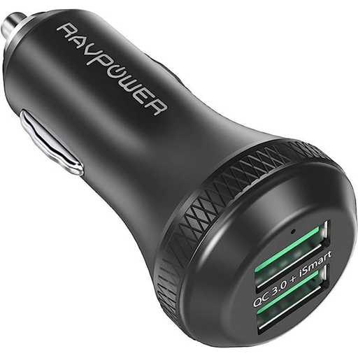 راف باور شاحن سيارة USB مزدوج بقدرة 36 واط مع كويك تشارج 3.0 وiSmart
