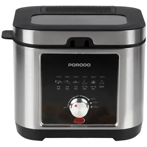 Porodo Lifestyle Stainless Steel 2.5L Deep Fryer with Adjustable Temperature & Non-Stick Tray - Silver