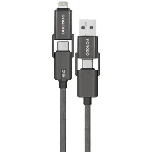 [PD-CBL0034-BK] Porodo 4-In-1 Braided High-Speed Charging Cable - Black