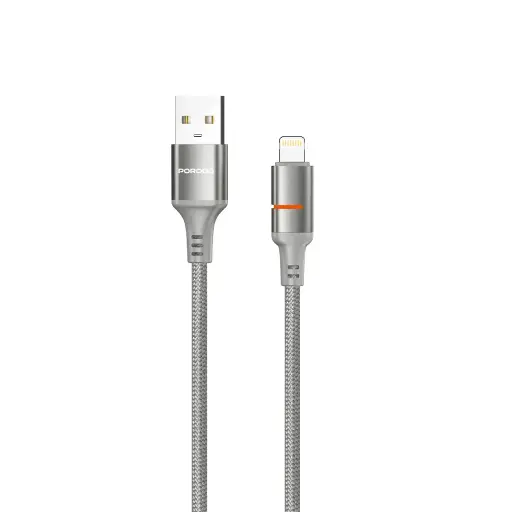 كابل إضاءة LED من نوع USB-A إلى Lightning من Porodo - رمادي
