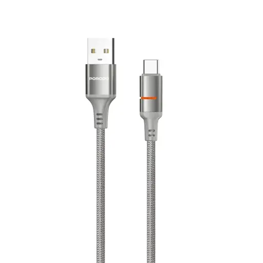 كابل بورودو USB-A إلى USB-C بإضاءة LED – رمادي