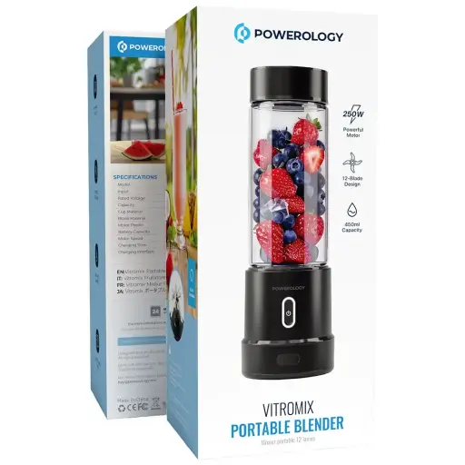 POWEROLOGY VITROMIX PORTABLE BLENDER MIXEUR PORTABLE 12 LAMES BLACK