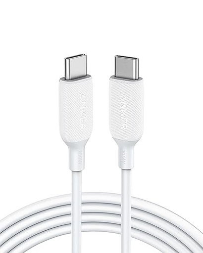 أنكر كابل باور لاين III من USB-C إلى USB-C بقدرة 100 واط وطول 6 أقدام – أبيض