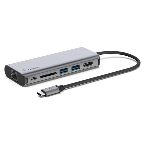 محوّل Belkin Connect متعدد المنافذ USB-C بستة منافذ 6 في 1 – رمادي فلكي
