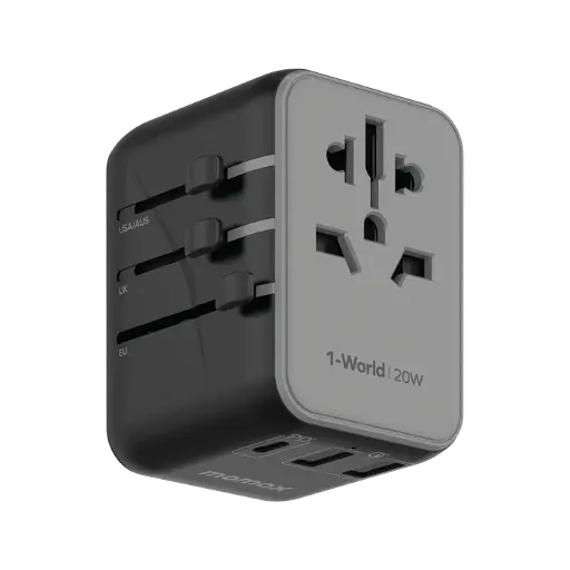 [UA11D] Momax 1-World 20W 3 Port Ac Travel Adaptor Black