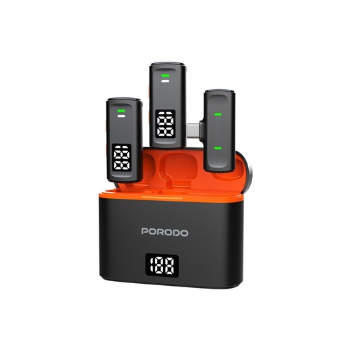 [PD-WCDMIC-BK] Porodo Lavalier Microphones Type-C Connector with Lightning Adapter - Black