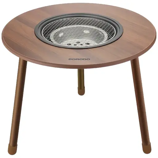 [PDRCT14BR] Porodo Lifestyle Tripod-Base Outdoor Round Grill Table - Brown